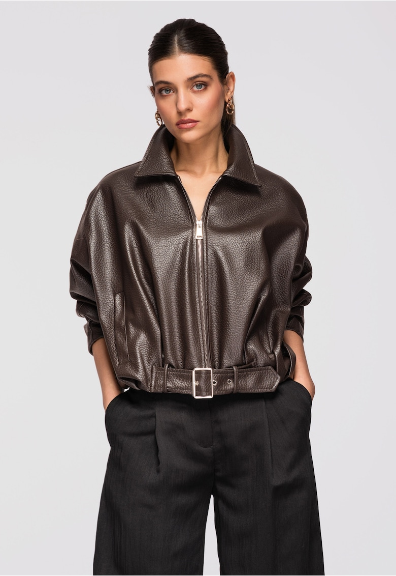 Jacheta de piele OW-JAFL-0109 - Maro