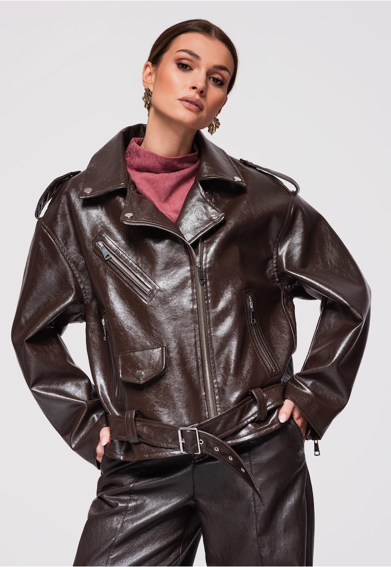 Jacheta de piele OW-JAFL-0111 - Maro