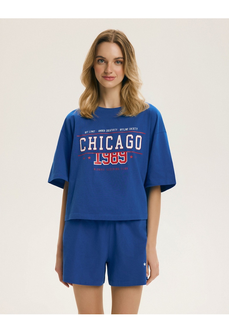 Pijama dama cu imprimeu text - albastru - Kellie - Text