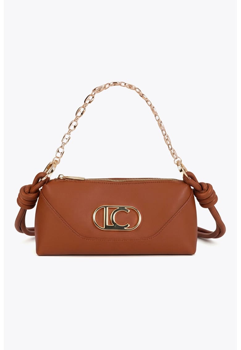 Geanta crossbody din piele ecologica cu logo metalic - Maro
