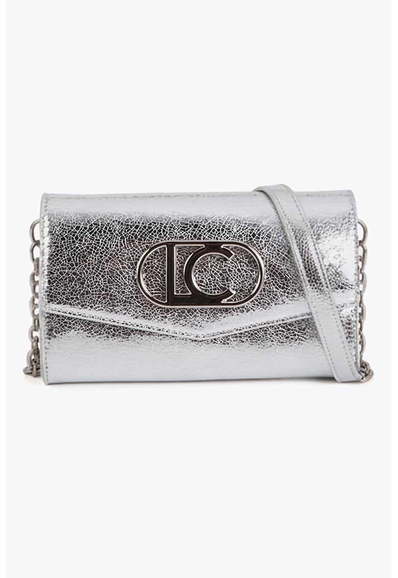 Geanta crossbody din piele ecologica cu bareta din lant - Argintiu