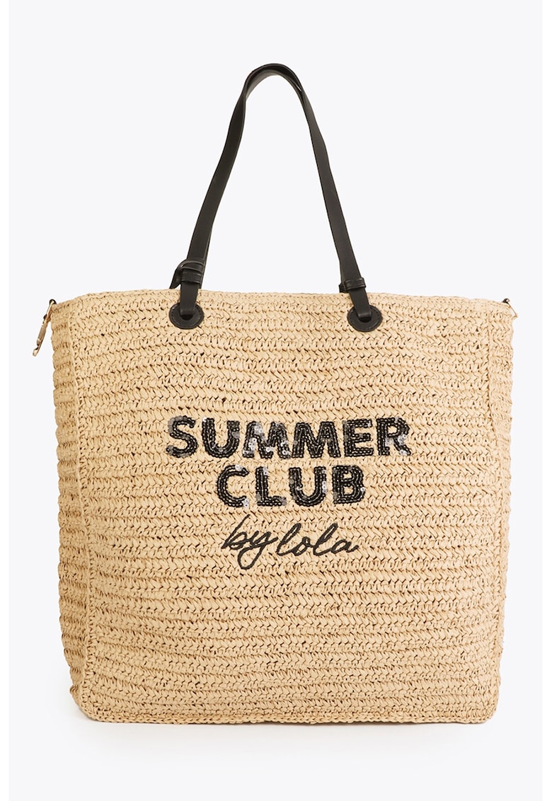 Geanta shopper cu imprimeu text - Bej