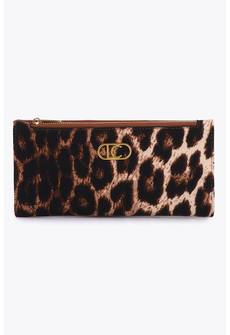 Portofel pliabil din piele ecologica cu animal print - Maro