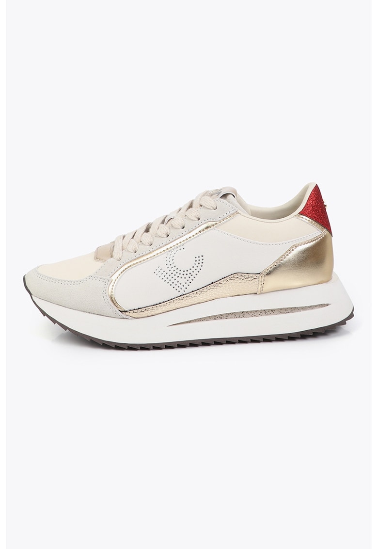Pantofi sport cu insertii din piele ecologica - Auriu/Crem
