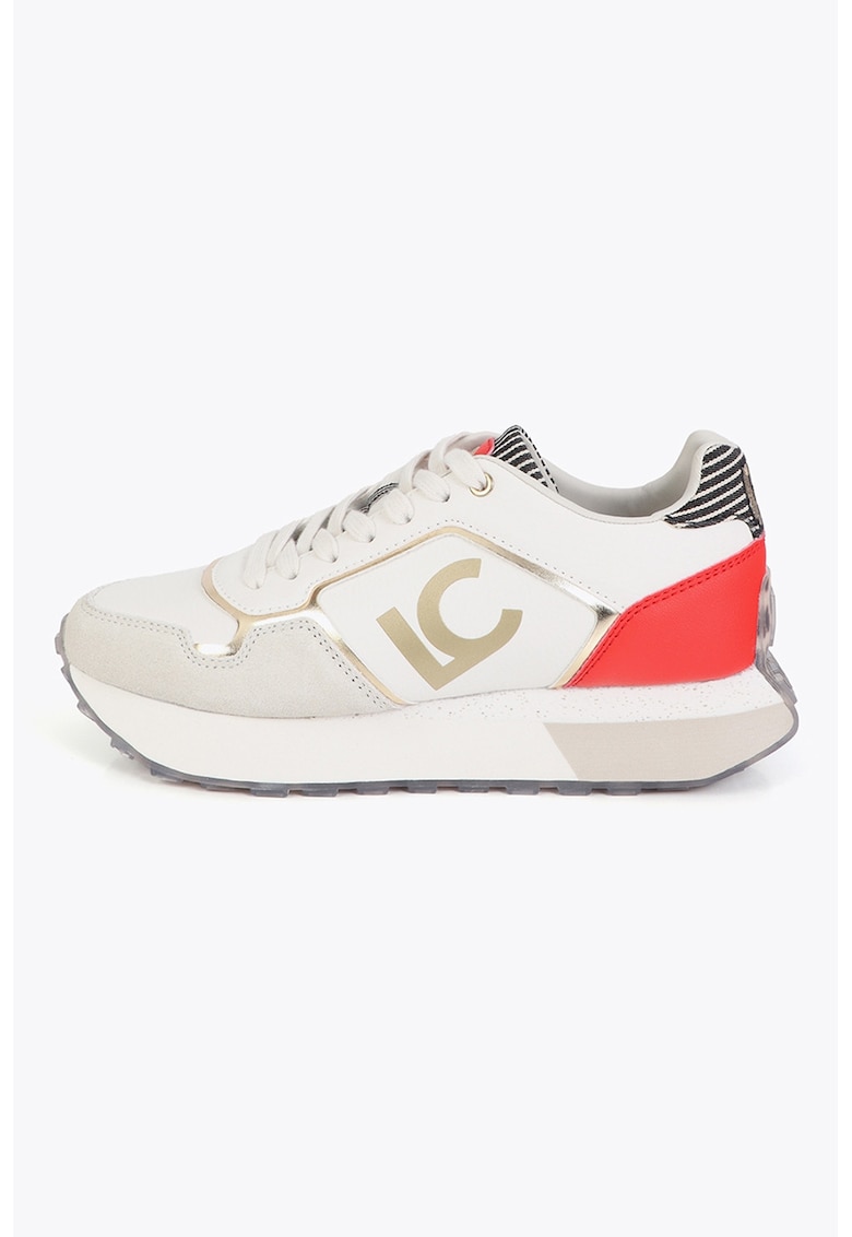 Pantofi sport din piele ecologica cu garnituri din piele intoarsa - Rosu/Alb