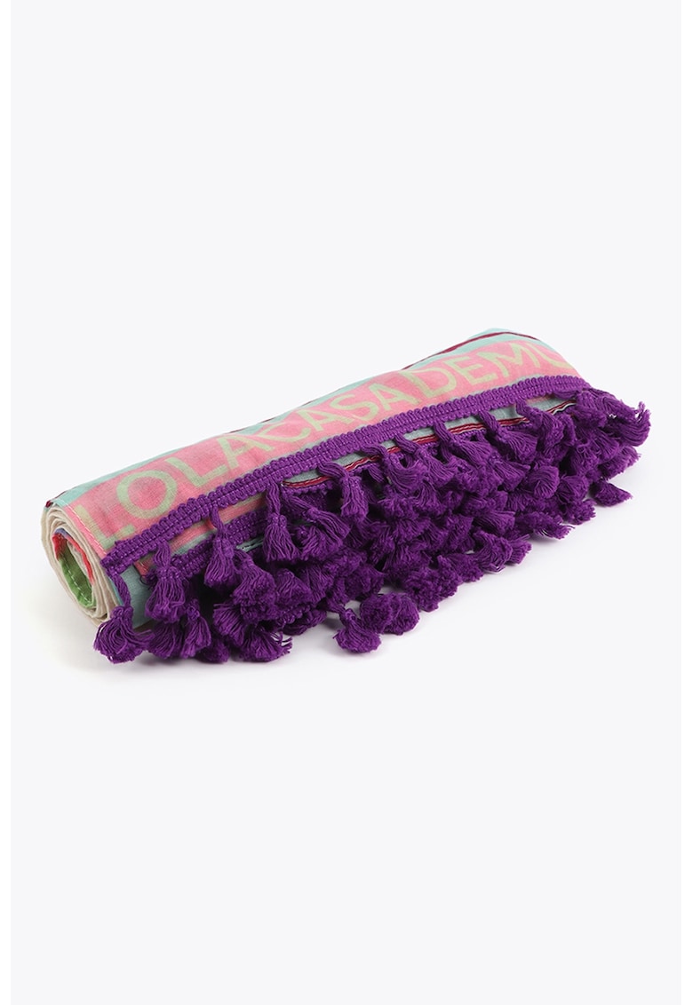 Esarfa cu model si terminatii franjurate - Violet/Roz/Mint