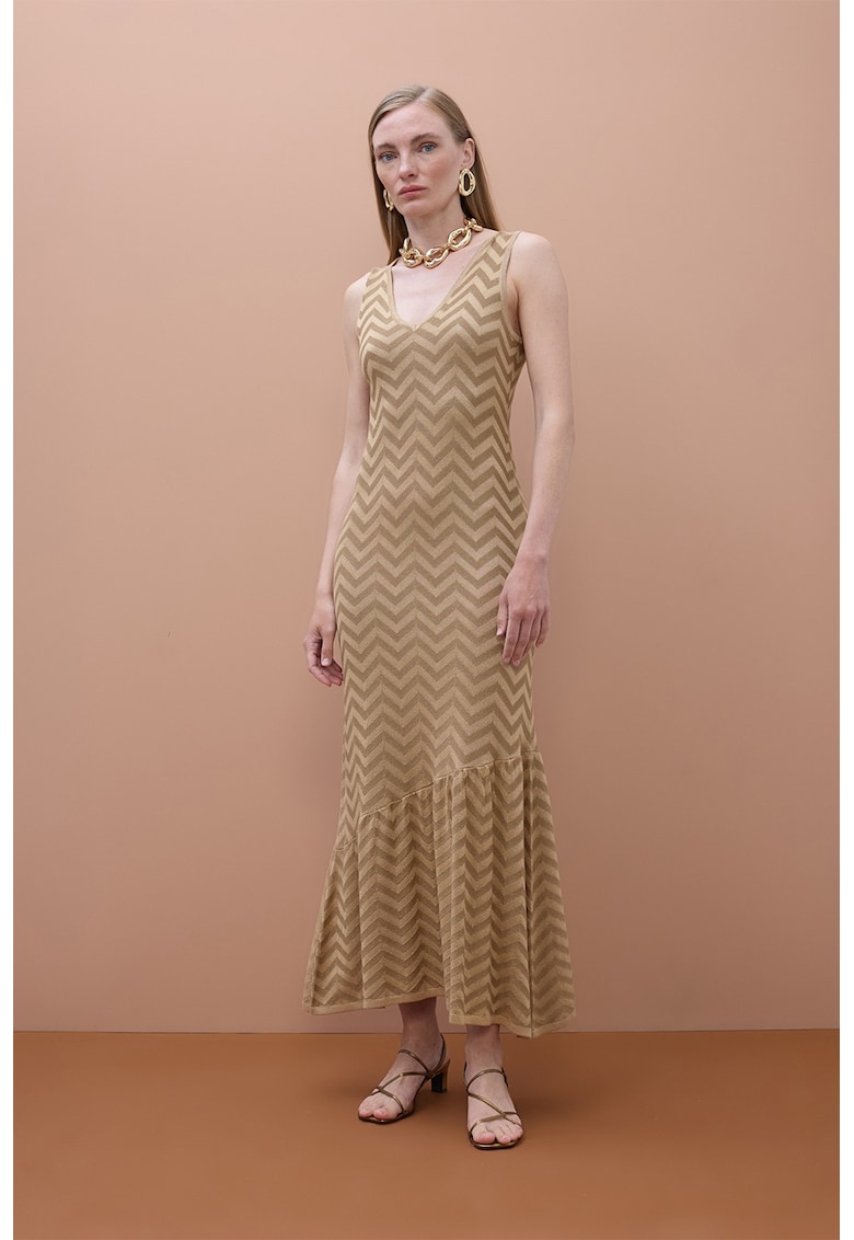 Rochie midi cu decolteu in V - Auriu
