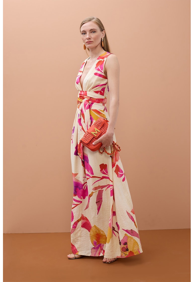 Rochie lunga cu model floral - Galben/Roz/Crem