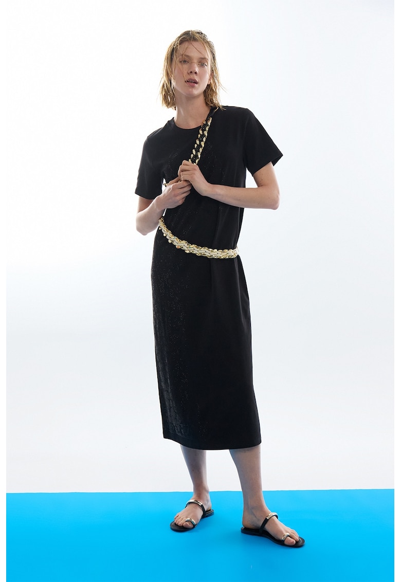 Rochie-tricou cu aplicatie cu strasuri - Negru