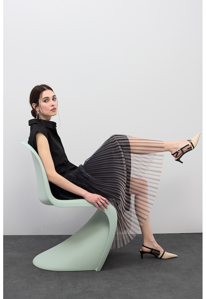 Rochie midi cu pliuri - Negru