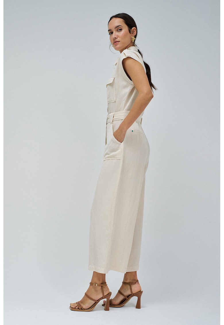 Salopeta crop din material chambray - Alb murdar