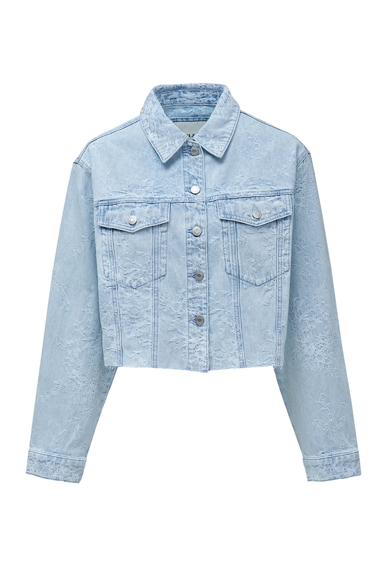 Jacheta crop din denim - Albastru azur
