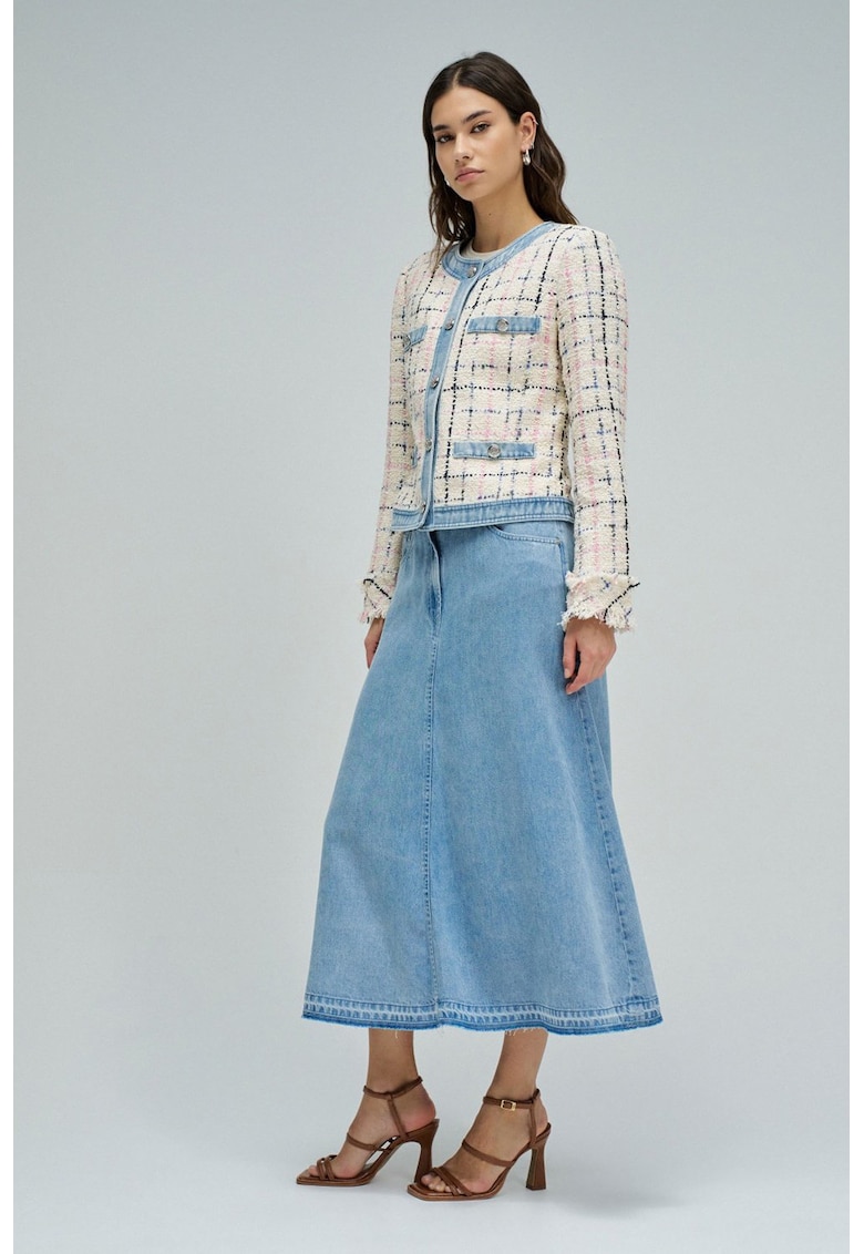 Jacheta din tuid cu detalii din denim - Roz/Bej deschis/Bleumarin
