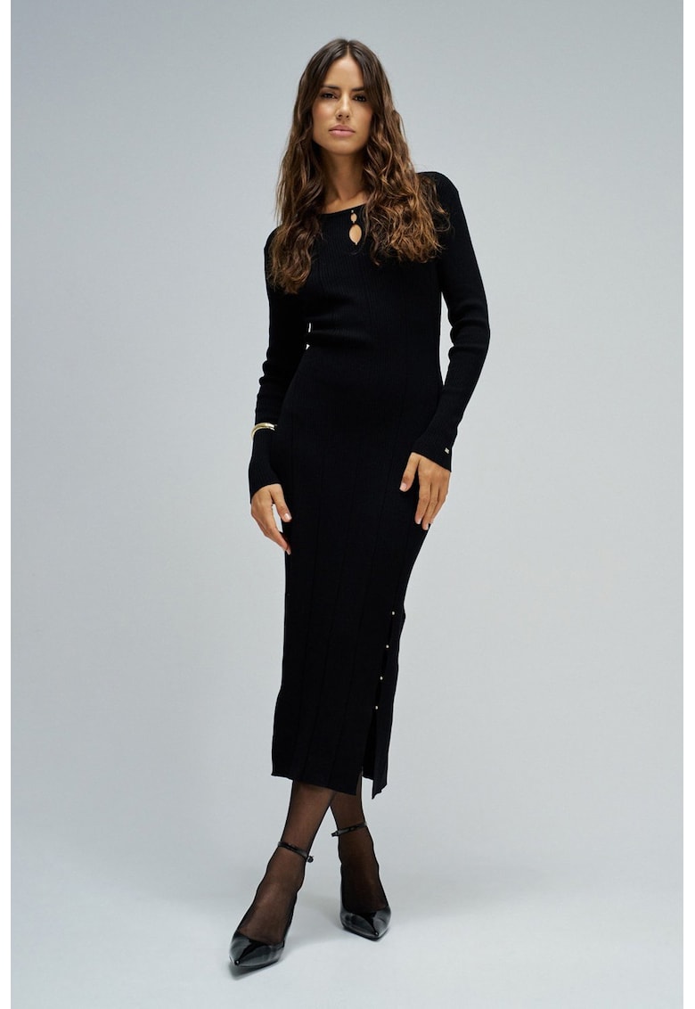 Rochie midi tricotata si striata - Negru