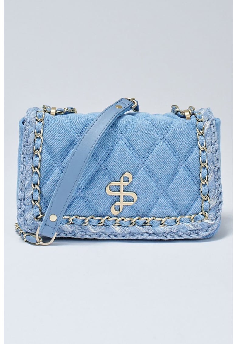 Geanta crossbody matlasata din denim - Albastru lavanda
