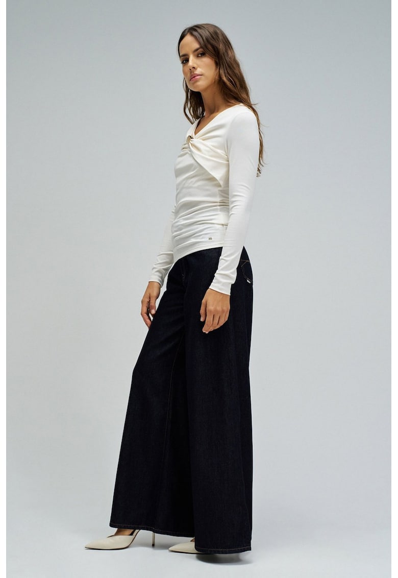 Pulover slim fit cu detaliu metalic - Alb murdar