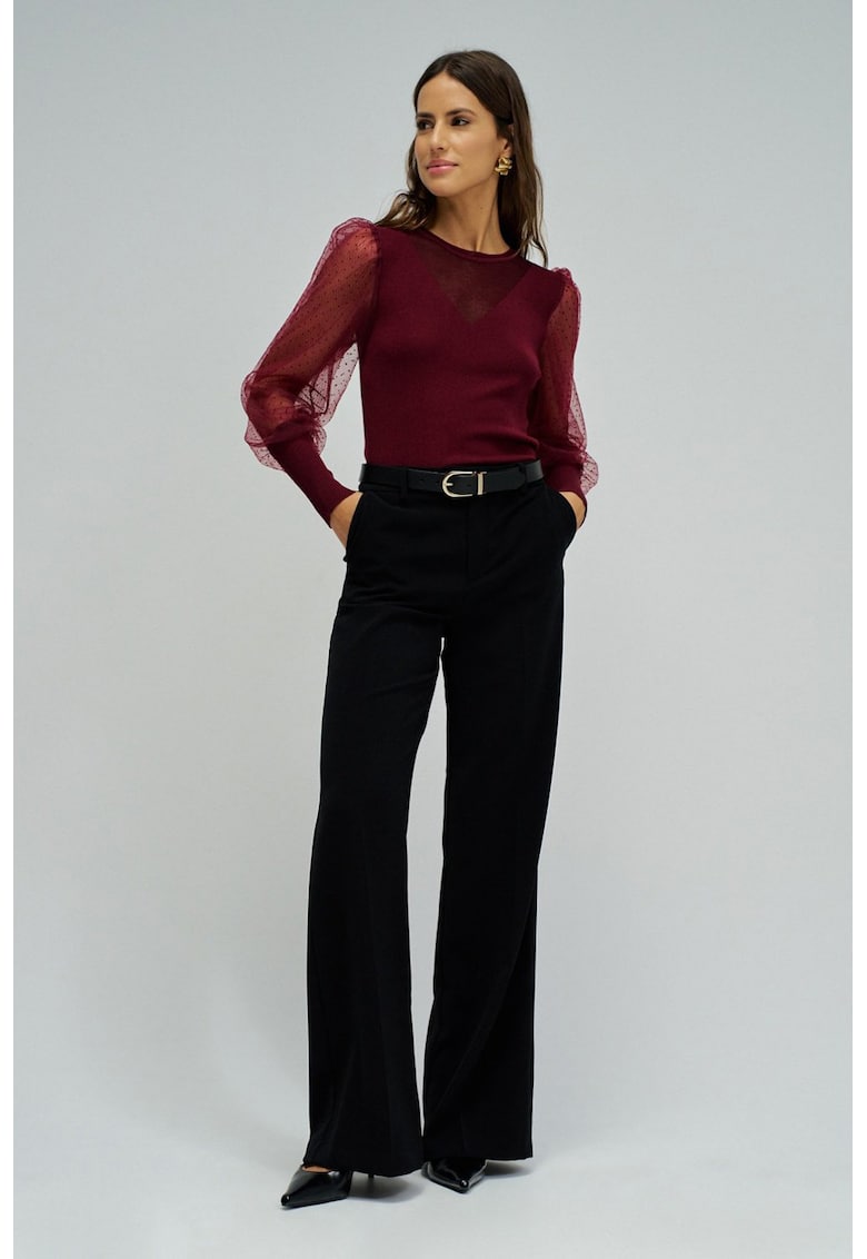 Bluza slim fit cu maneci din tul - Rosu inchis