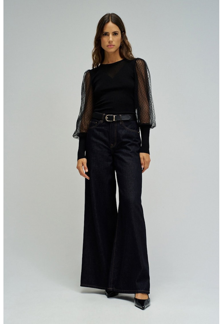 Bluza slim fit cu maneci din tul - Negru stins