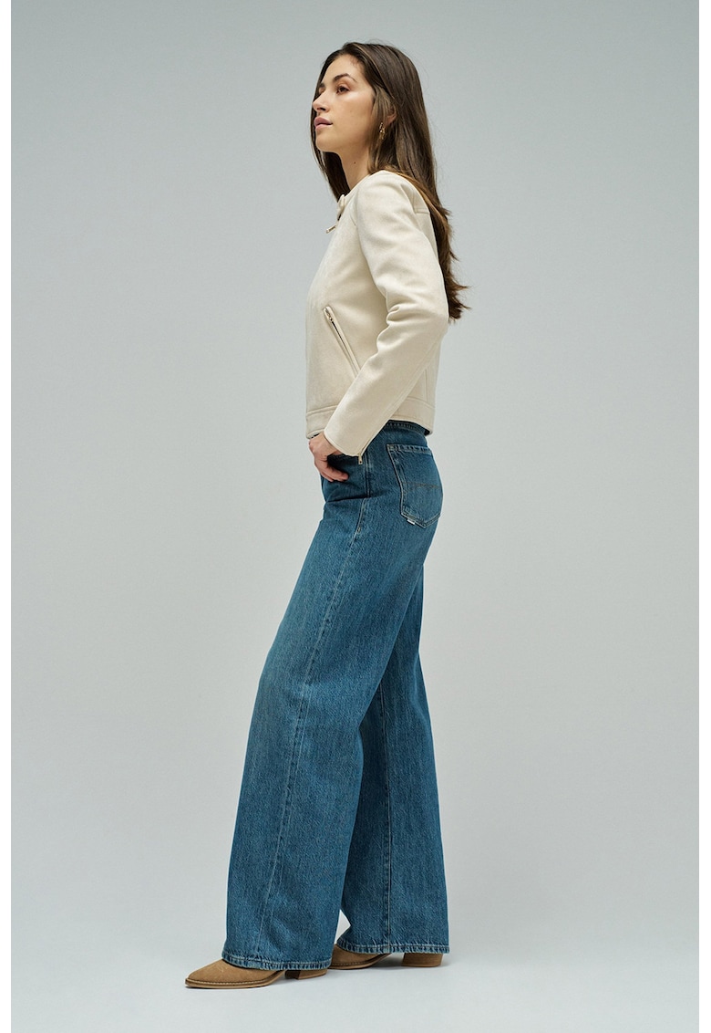 Jacheta biker din piele intoarsa sintetica - Maro camel