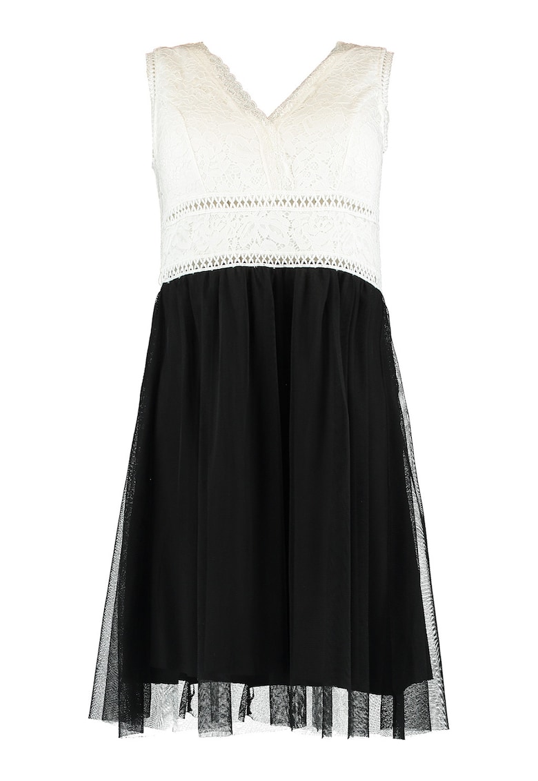 Rochie mini cu decolteu in V - Negru/Alb murdar