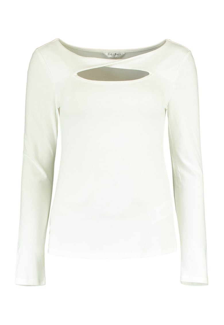 Bluza slim fit cu decolteu barcuta si decupaj - Alb murdar