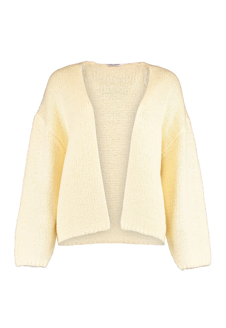 Cardigan tricotat cu perforatii - Galben pai