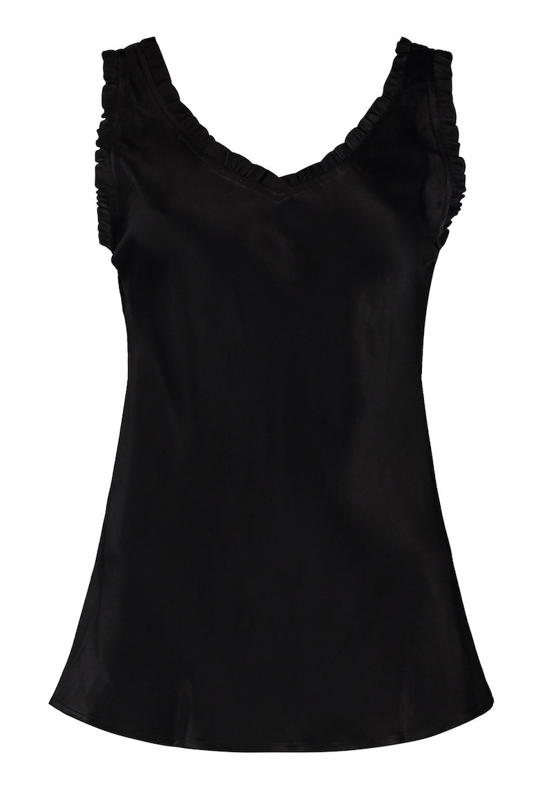 Top cu decolteu in V si terminatii cu volane - Negru