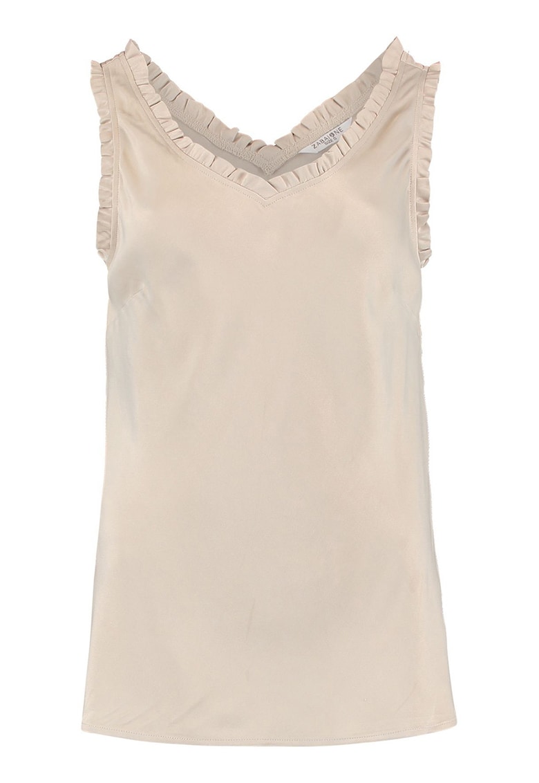 Top cu decolteu in V si terminatii cu volane - Maro nisip