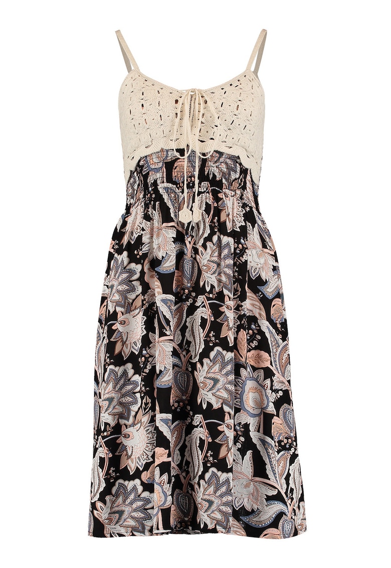 Rochie cu partea superioara brodata - Negru stins/Roz pal/Bej deschis
