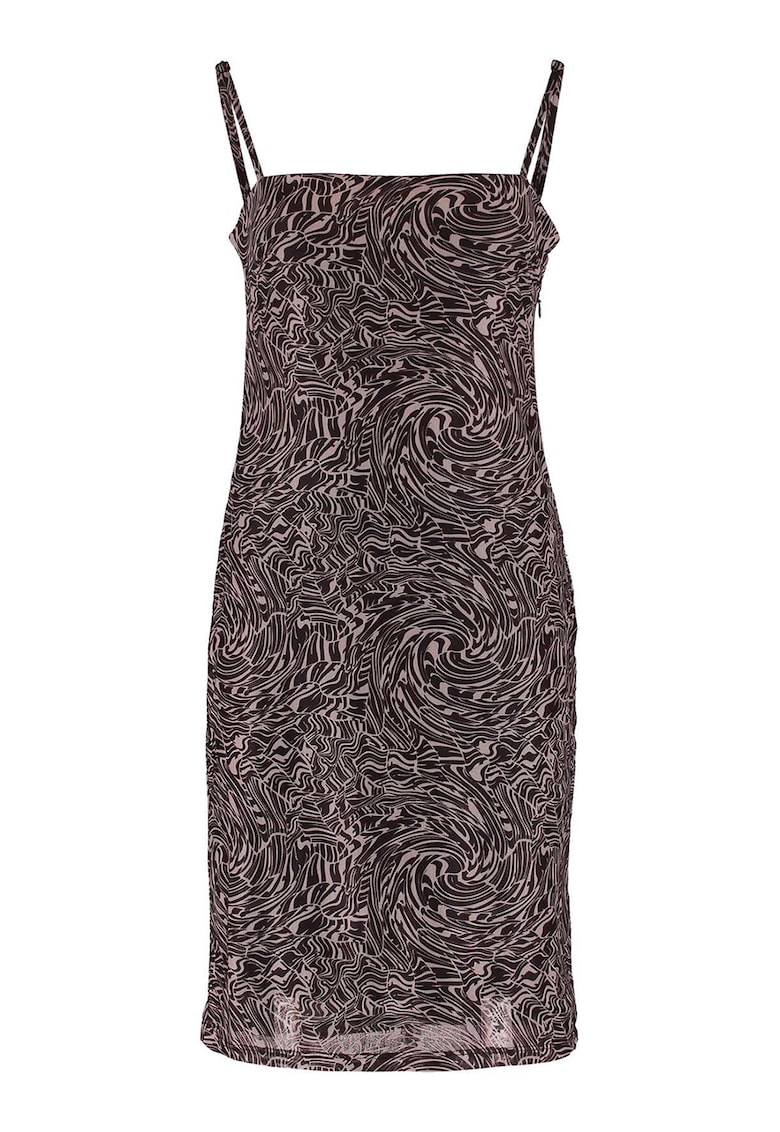 Rochie cu imprimeu si bretele subtiri - Maro inchis/Roz zmeuriu