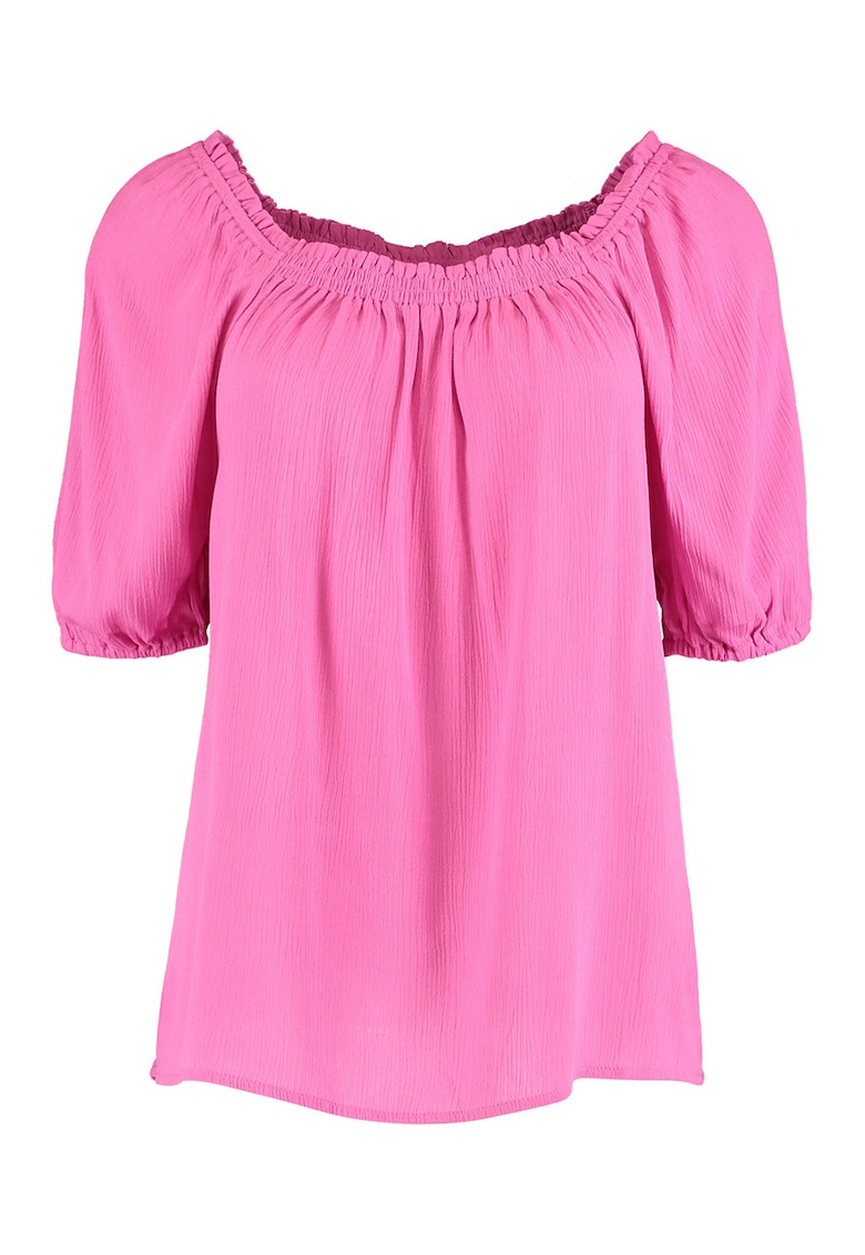 Bluza cu decolteu rotund si maneci scurte - Roz deschis