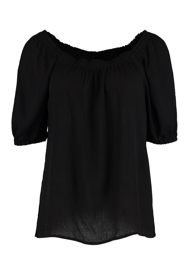 Bluza cu decolteu rotund si maneci scurte - Negru