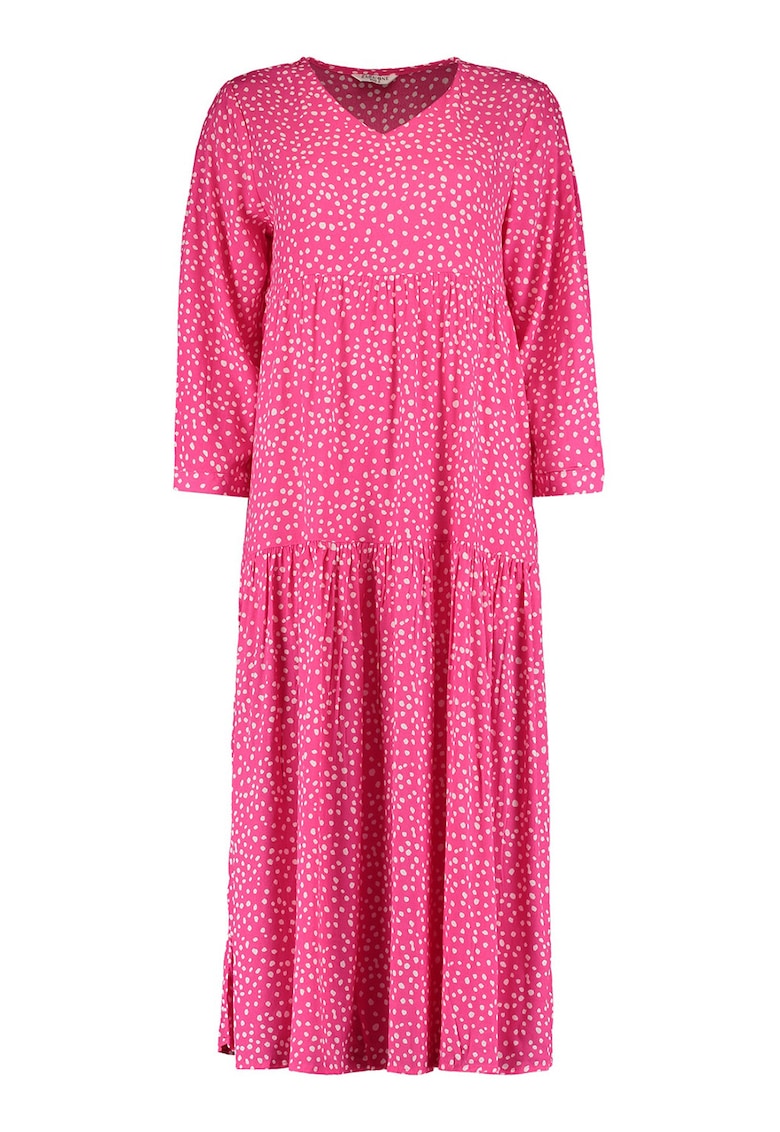 Rochie lunga cu decolteu in V - Fucsia/Alb optic