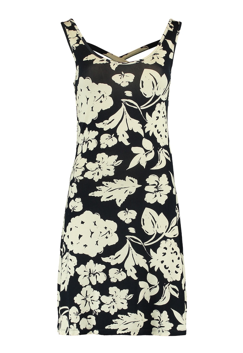 Rochie cu bretele incrucisate pe partea din spate si imprimeu - Negru/Crem