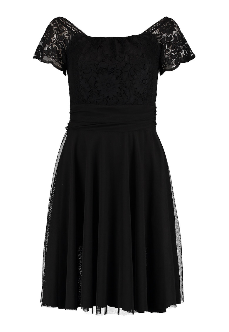 Rochie evazata cu insertii de dantela - Negru