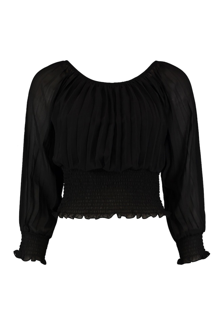 Bluza cu insertii elastice si decolteu barcuta - Negru
