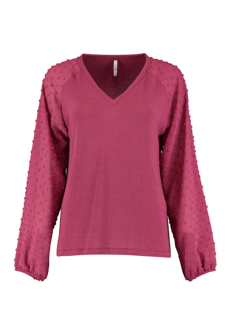 Bluza cu decolteu in V si maneci raglan - Roz aprins