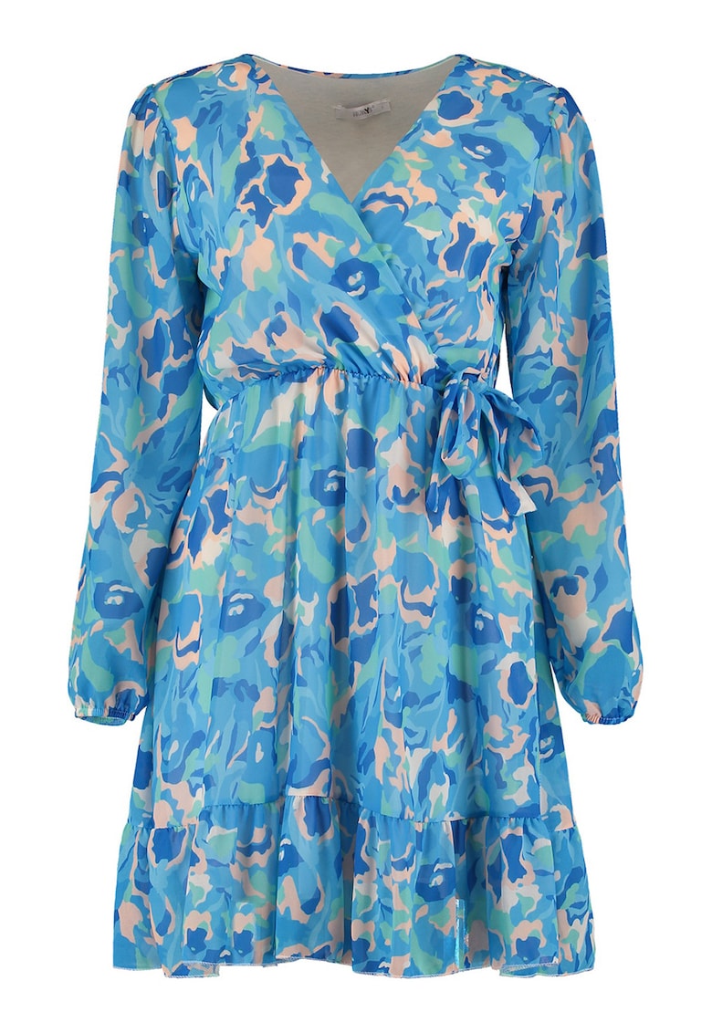 Rochie cu model si terminatie cu volane - Albastru lavanda/Albastru royal/Bej deschis