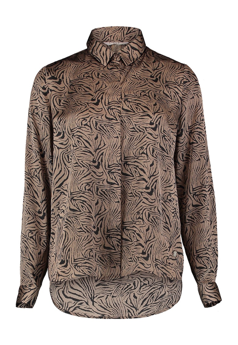 Camasa de satin cu nasturi - Negru/Maro pamantiu