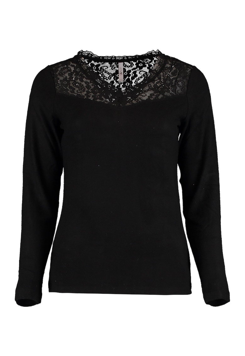 Bluza uni cu segment de dantela - Negru