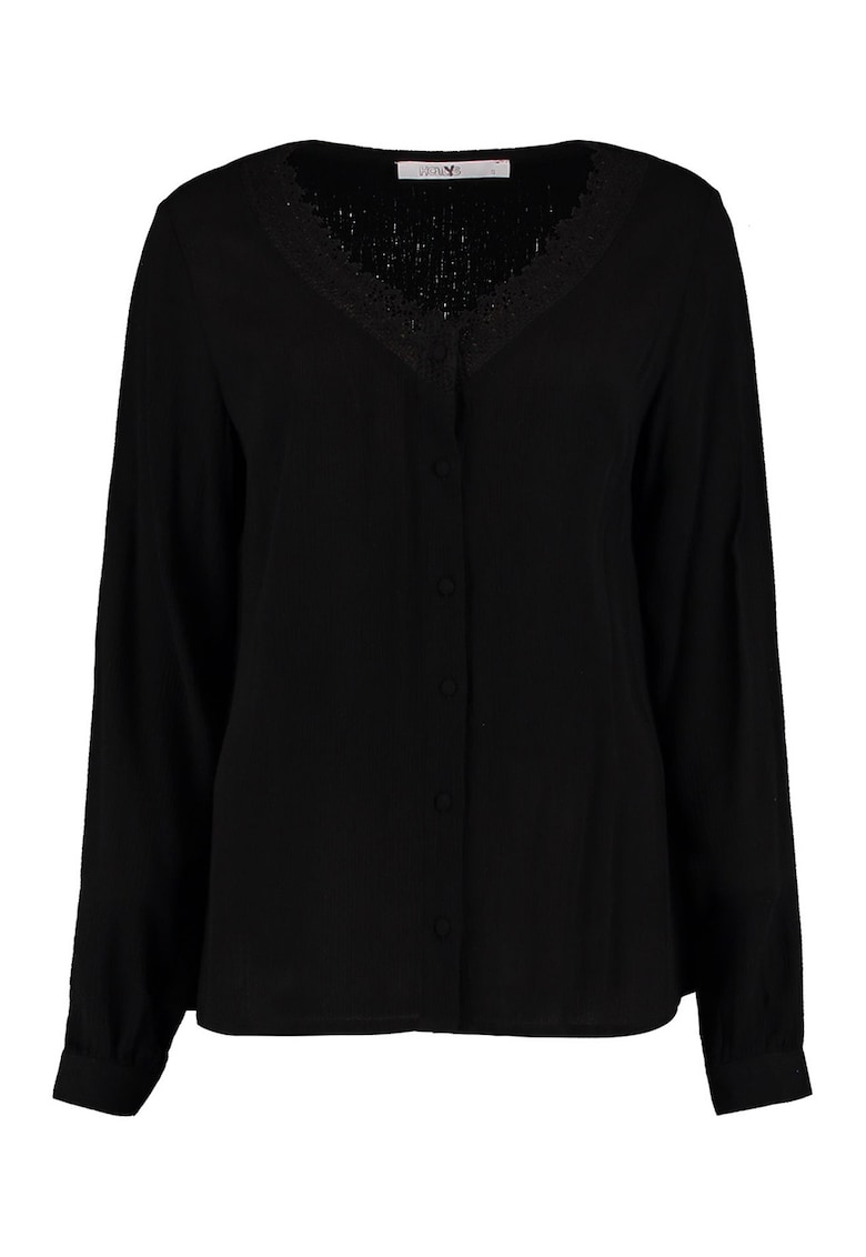 Bluza cu decolteu in V si nasturi - Negru