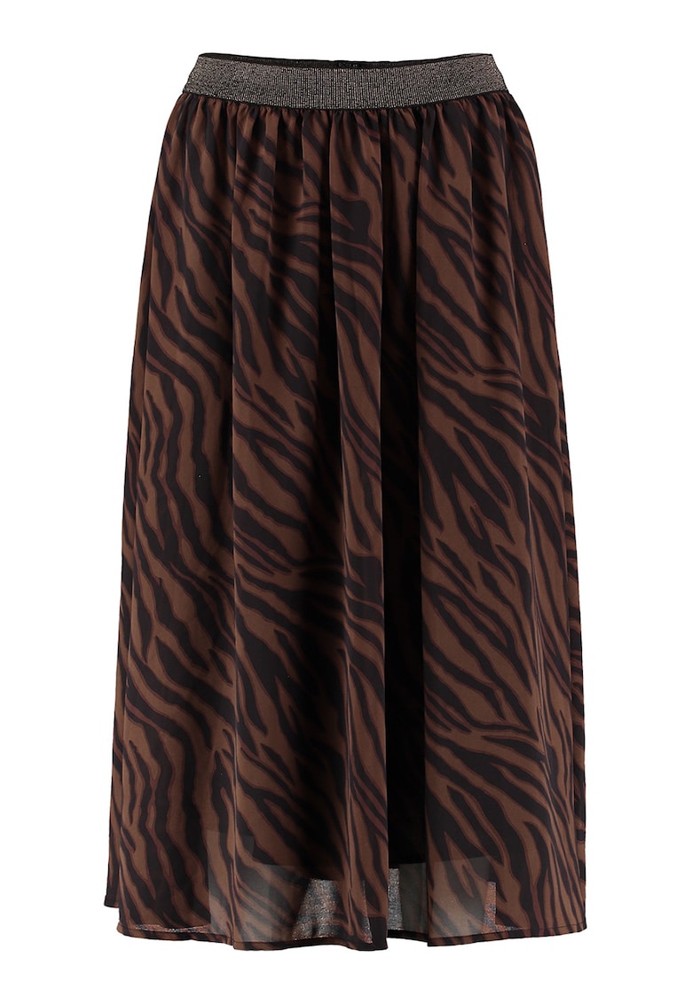 Fusta cu model si talie elastica - Maro inchis/Negru stins