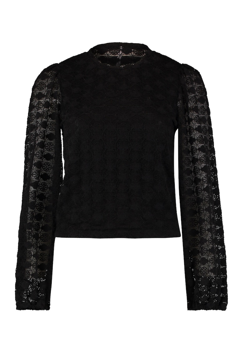 Bluza cu decolteu la baza gatului si maneci semitransparente - Negru stins