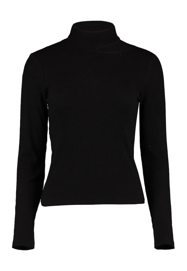Bluza cu guler inalt si aspect striat - Negru