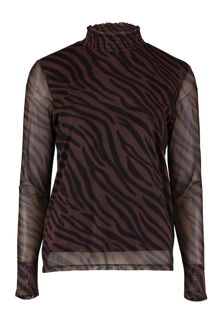 Bluza cu model si maneci semitransparente - Maro inchis/Negru