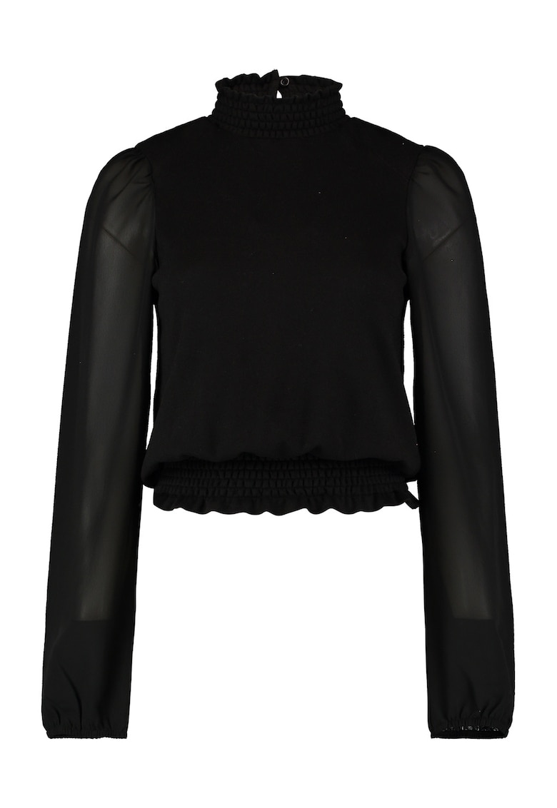 Bluza crop cu maneci semitransparente - Negru stins