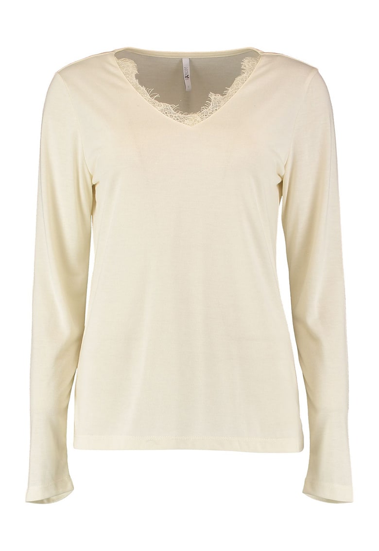 Bluza cu decolteu in V si siret - Alb fildes