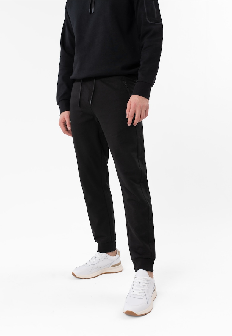 Pantaloni jogger din bumbac - cu buzunare - regular fit - banda elastica cu snur - N-Pilo - negru - Negru