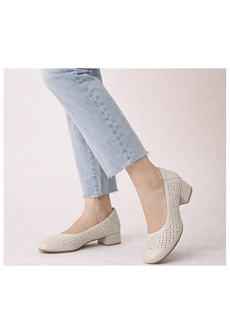 Pantofi eleganti - dama - M480017B crem - piele naturala - toc