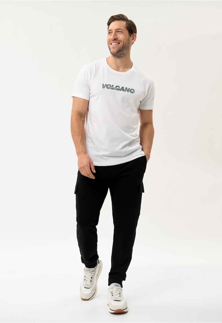 Pantaloni cargo jogger din bumbac - regular fit - buzunar lateral cu clapa - talie elastica cu snur - N-Cave - negru - Negru